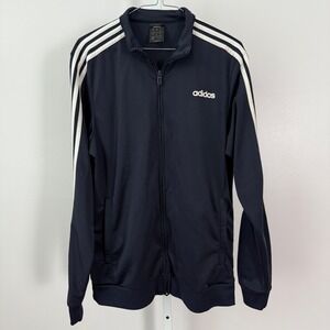 Adidas Men Track Jacket Full Zip Navy White Logo Three Stripe Size Medium